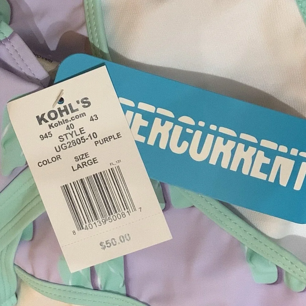 Undercurrent Juniors Graphic Print Triangle Bikini Purple Flip Flops Large New